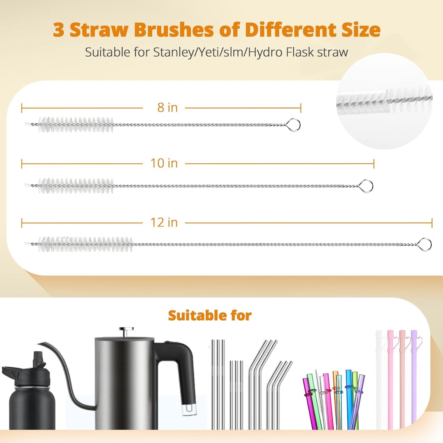 OUTXE 5 Pack Bottle Brush Set, 5-in-1 Water Bottle Cleaner Brush, 15"" Long Handle Bottle Cleaning
