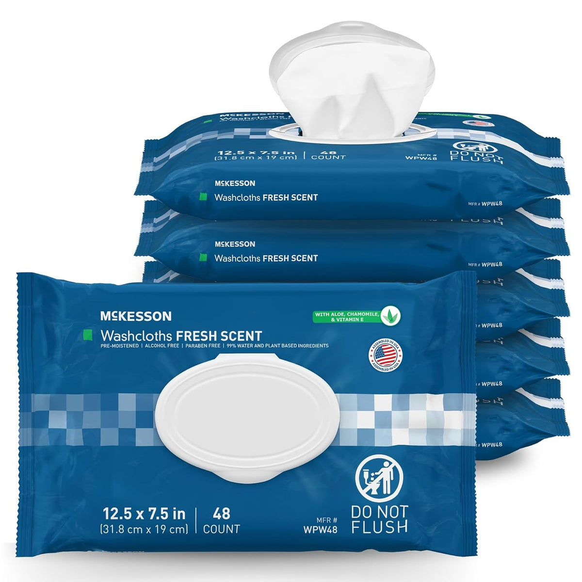 McKesson Washcloth Wipes for Adults, Scented (6 Pack, 288 Washcloths) Disposable Wash Cloths for