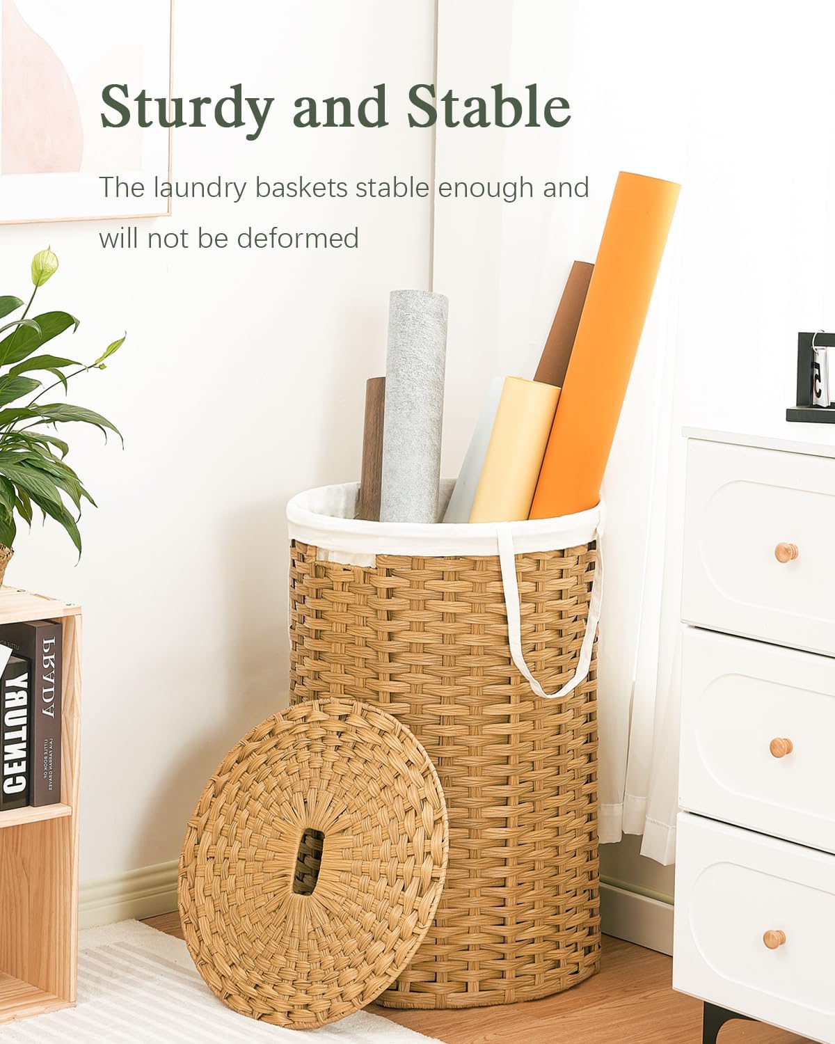 Large Laundry Hamper Laundry Basket Round 34.3 Gal (130 L) Handwoven Wicker Laundry Baskets Rattan