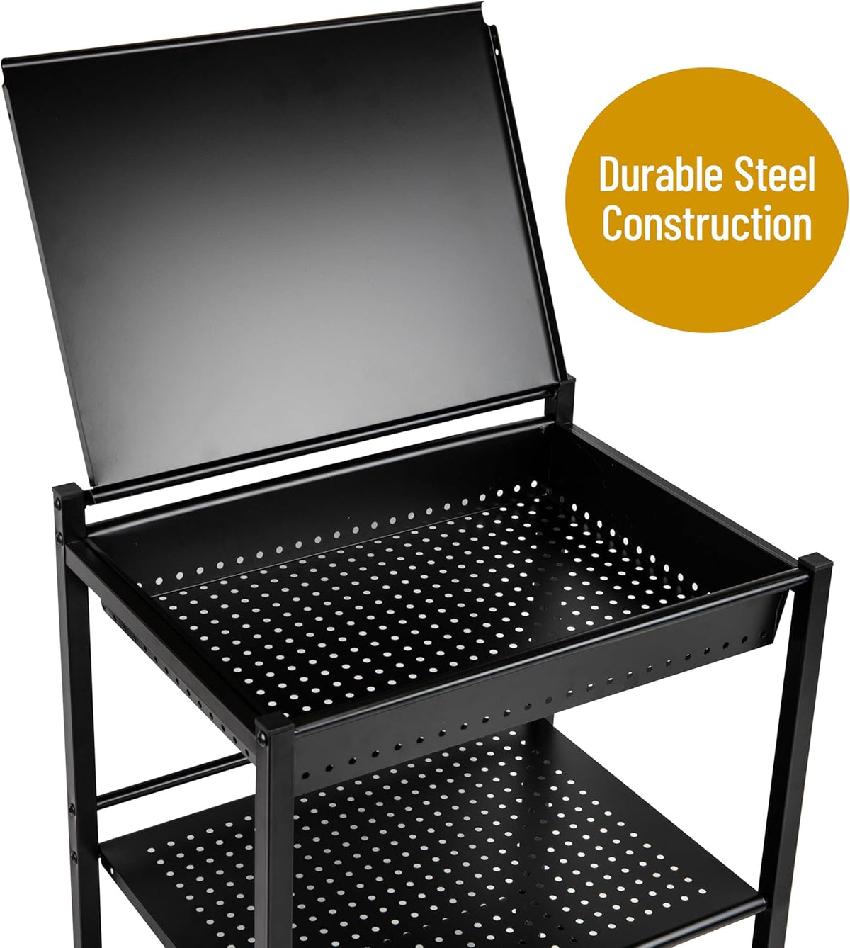 Mind Reader Cart with Covered Compartment, Office Organizer, Storage, 3-Tier, Office, Metal, 20" L