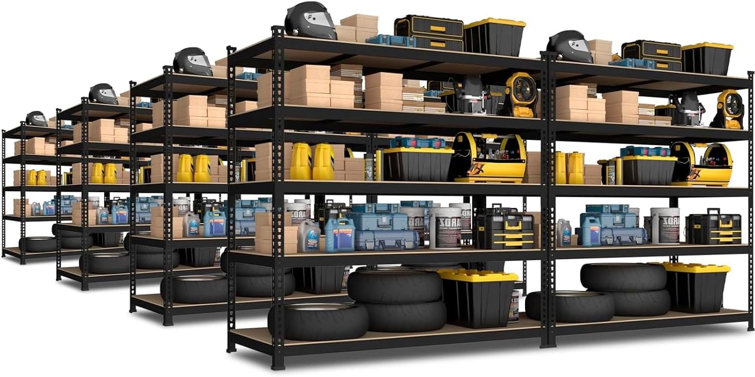 PrimeZone 8 Pack Heavy Duty Storage Shelves - 47" W x 18" D x 71" H 5 Tier Adjustable Garage