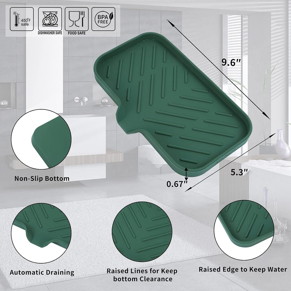 Silicone Bathroom Soap Dishes with Drain Spout-Bathroom and Kitchen Sink Organizer,Sponge
