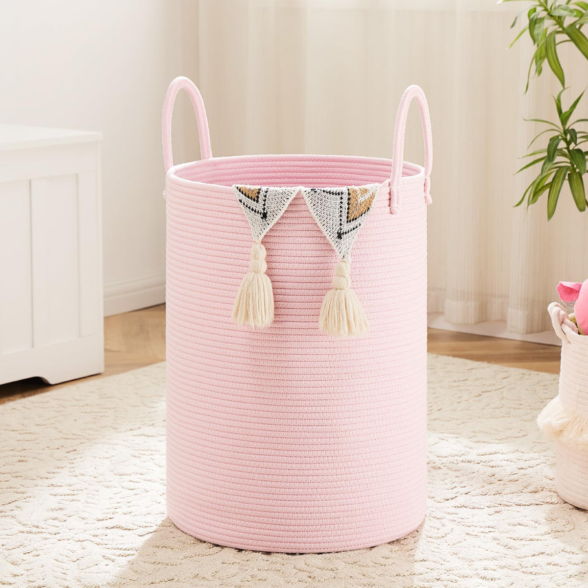 Laundry Basket,Woven Cotton Rope Laundry Hamper,100L for Decorative Storage of Dirty Clothes,Toys