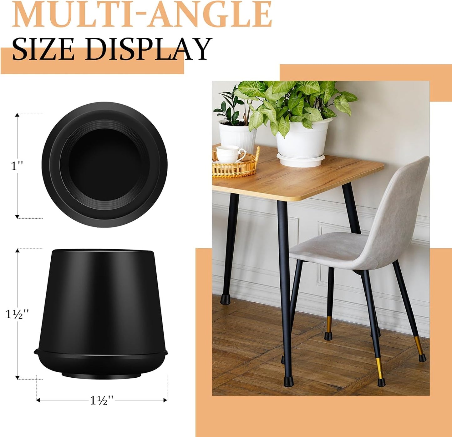 1" Round Rubber Chair Leg Tips Caps, Chair Leg Floor Protectors Furniture Legs Caps Non Slip Reduce