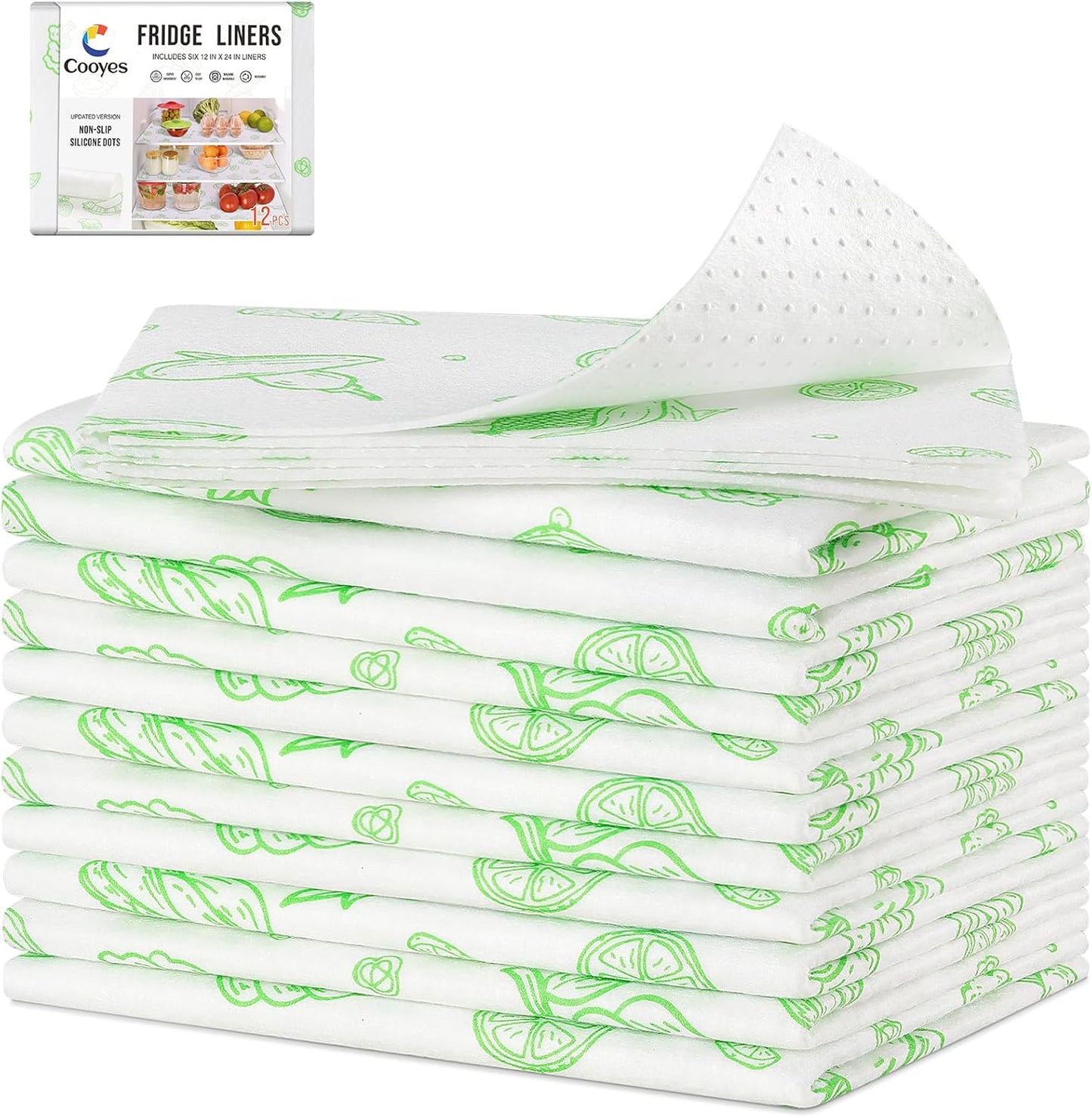 Cooyes 12 Pack Refrigerator Shelf Liners for French Door Fridge, 17.7" × 36" Extra Large, Non-Slip