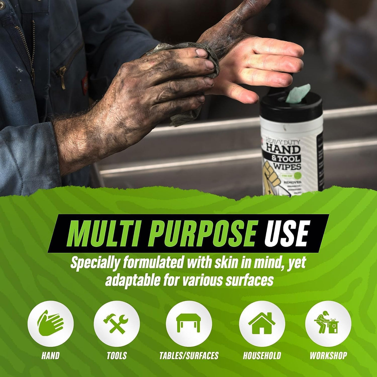 Grip Clean Heavy Duty Hand & Tool Cleaning Wipes – Waterless Hand Cleaner for Mechanics, Garage &