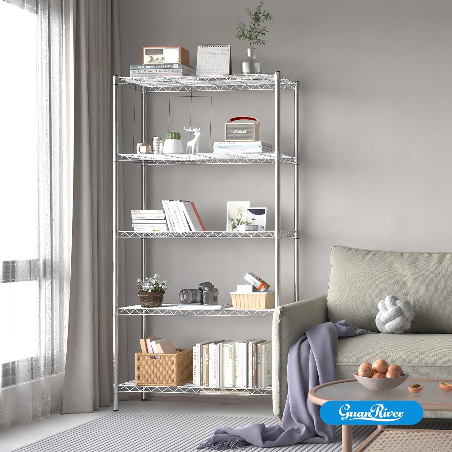 5-Shelf Adjustable Metal Shelf Wire Shelving Unit Storage Rack Display Shelf for