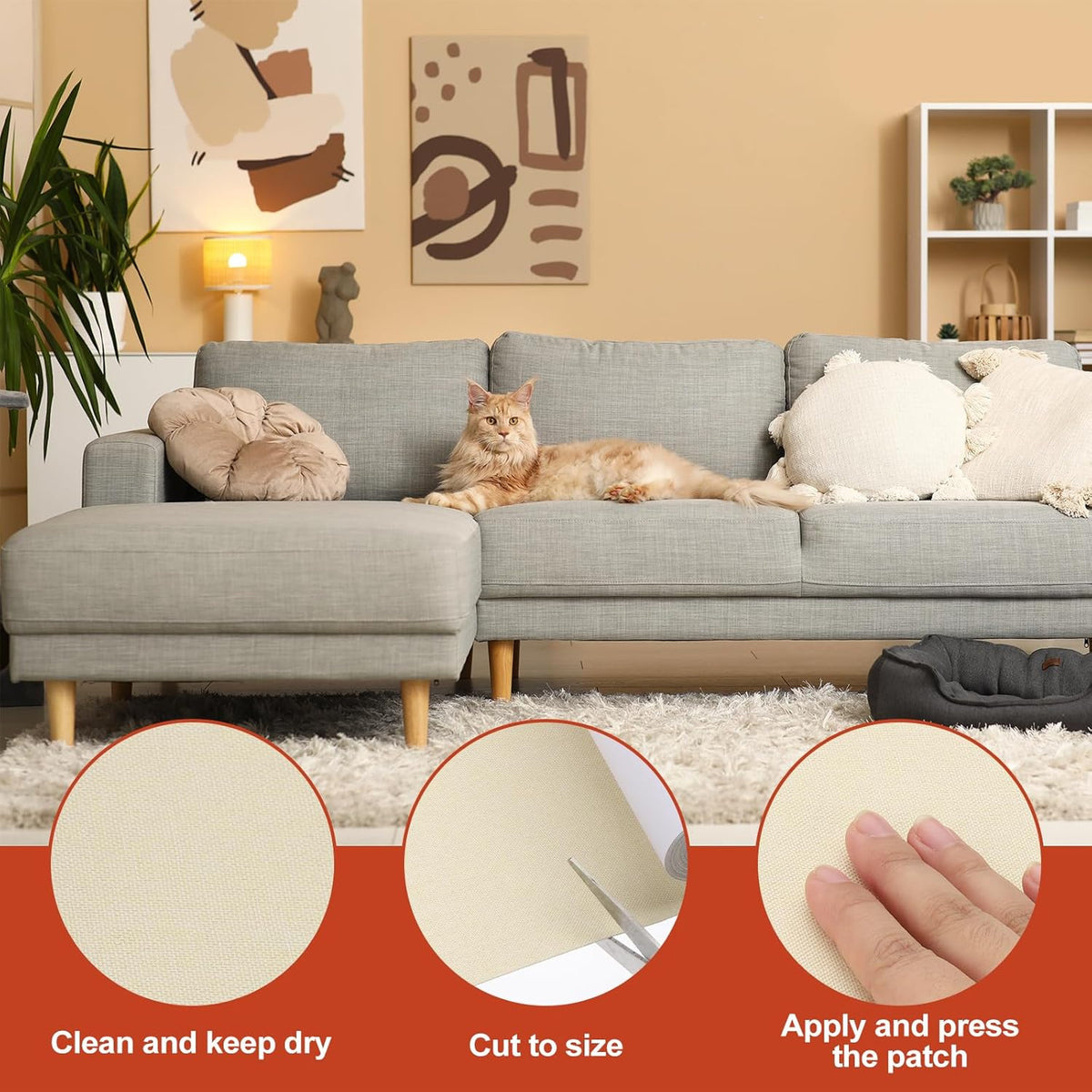 PATIKIL 70x6.2 Inch Linen Repair Tape, Repair Fabric Patch Self Adhesive Couch Patch Line Repair