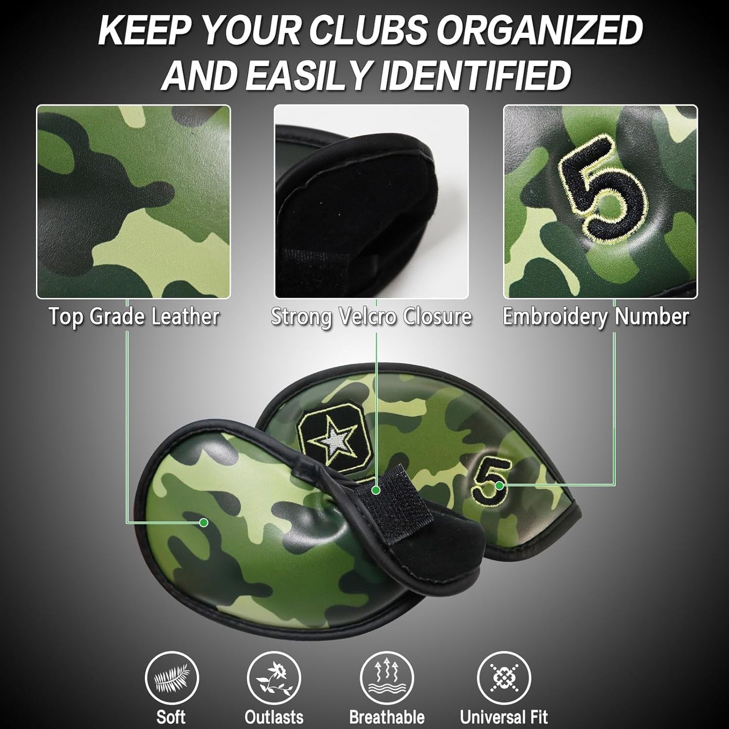 FINGER TEN Premium Synthetic Leather Stylish Iron & Wedge Golf Head Covers Value 12 Piece Set