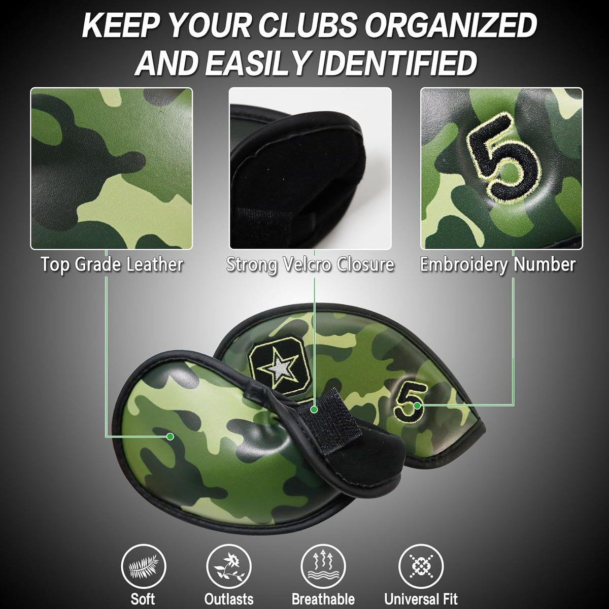 FINGER TEN Premium Synthetic Leather Stylish Iron & Wedge Golf Head Covers Value 12 Piece Set