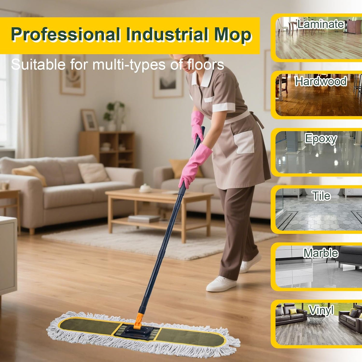36" Commercial Dust Mops for Floor Cleaning with Replacement Mop Pad, Heavy Duty Large Dust Mop for