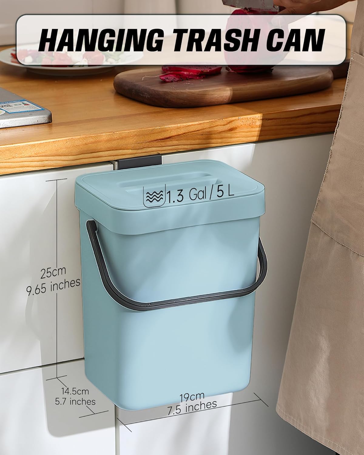 1.3 Gallon Small Trash Can with Lid - Countertop Food Waste Bin, Kitchen Hanging Trash Can for