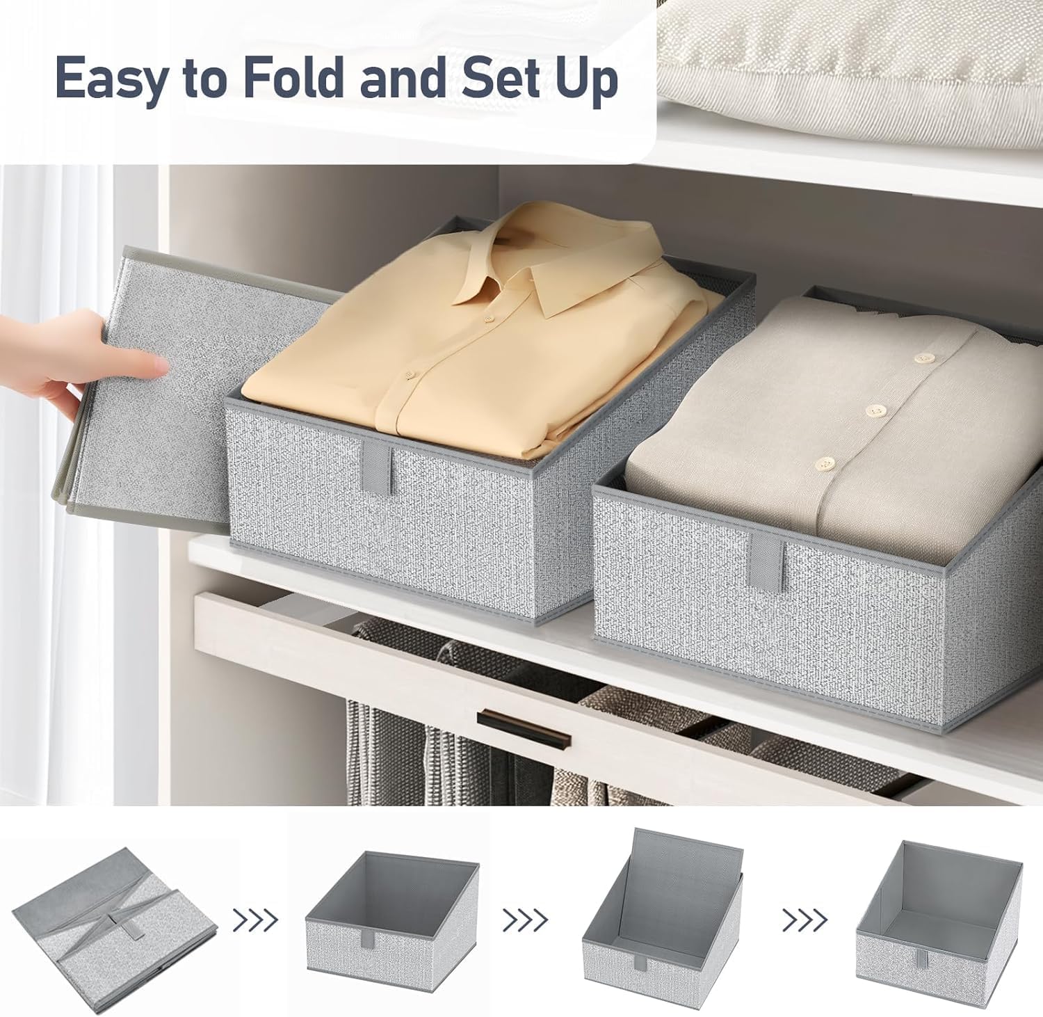 DIMJ Closet Storage Bins 10 Pack - Fabric Trapezoid Closet Organizer Bin, Foldable Storage Baskets