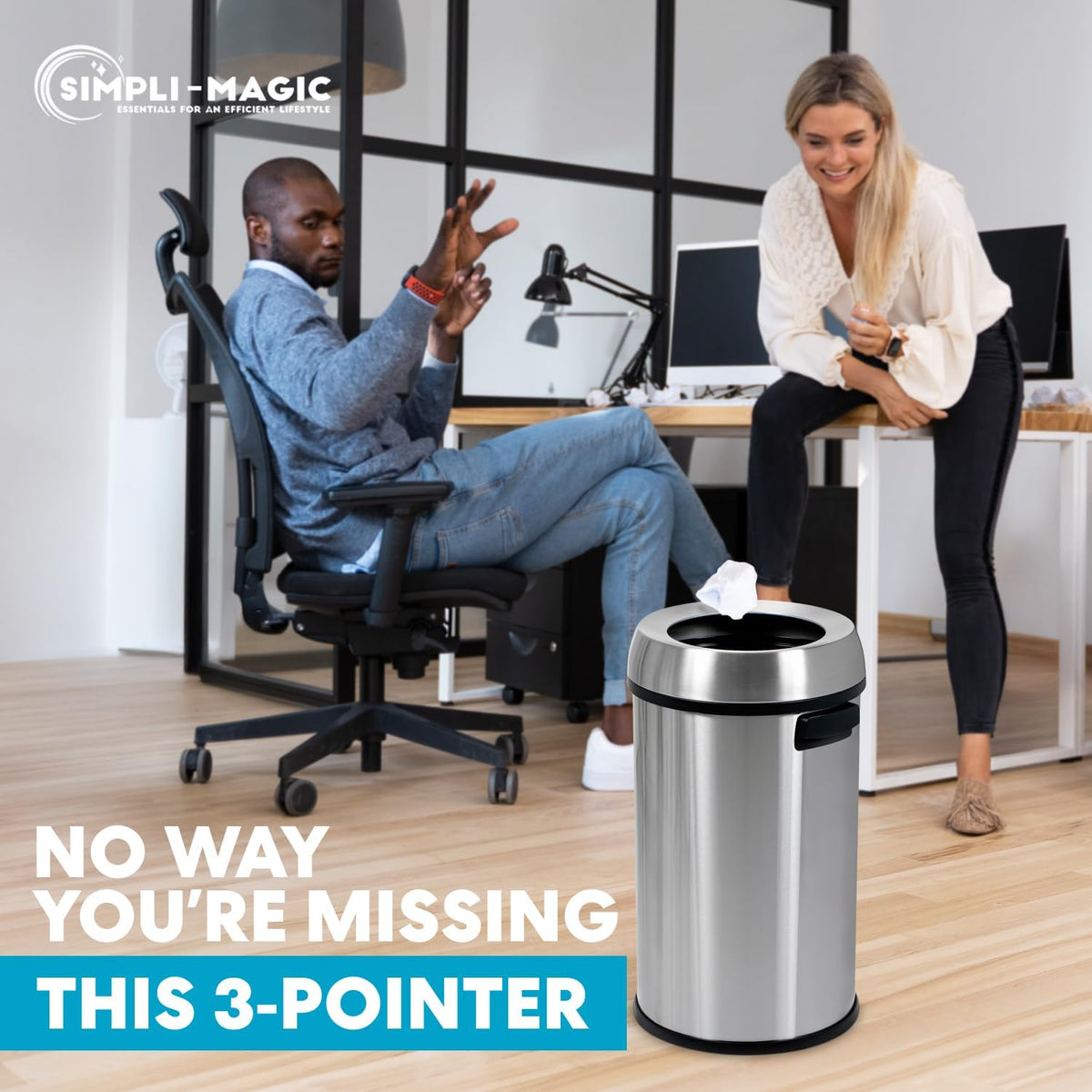 Simpli-Magic 65 Liter Open Top Trash Can, Commercial Grade, Stainless Steel