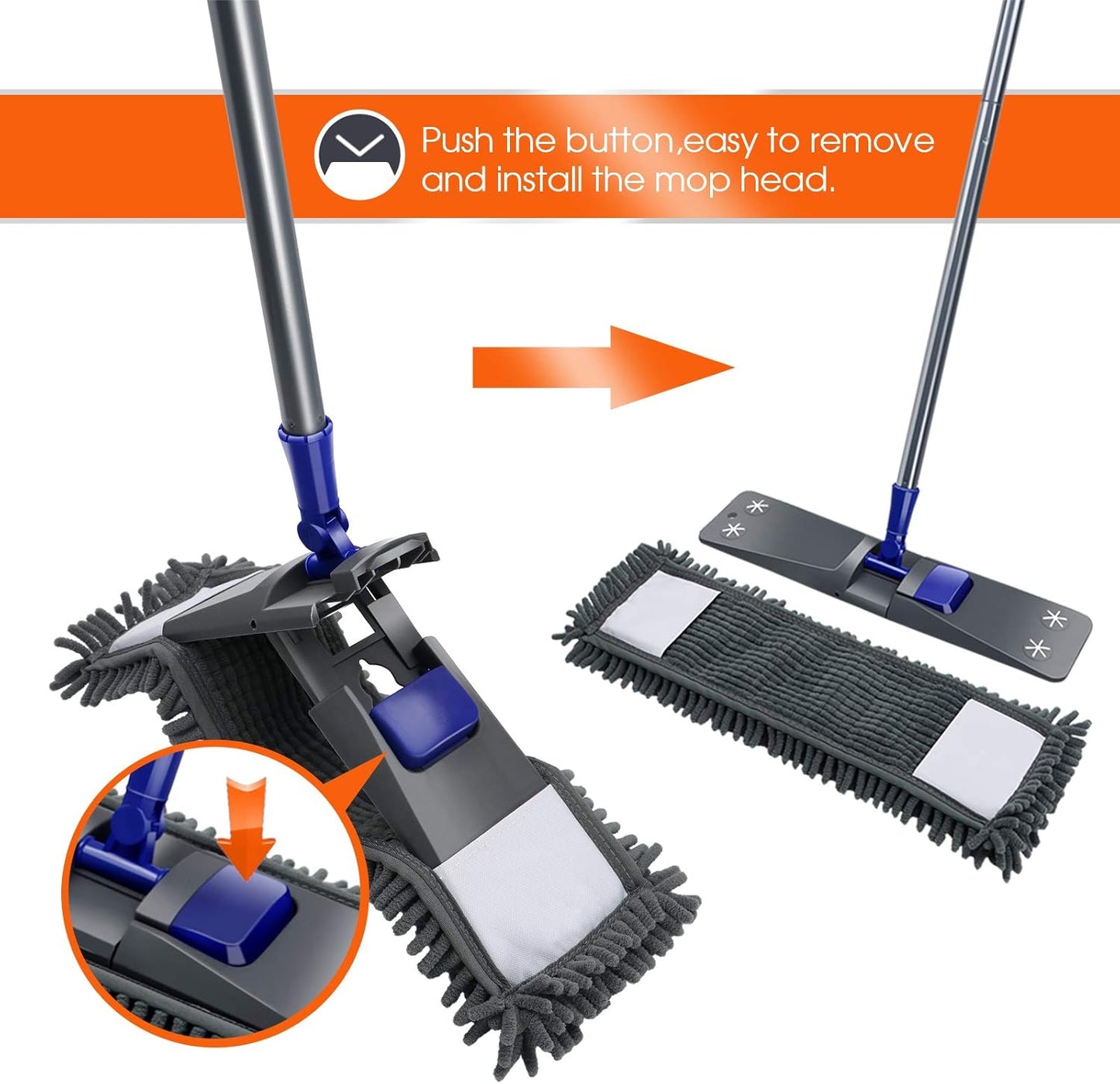 MASTERTOP Professional Microfiber Floor Mop - Flat Mop for Hardwood, Tiles, Laminate, Vinyl with 4