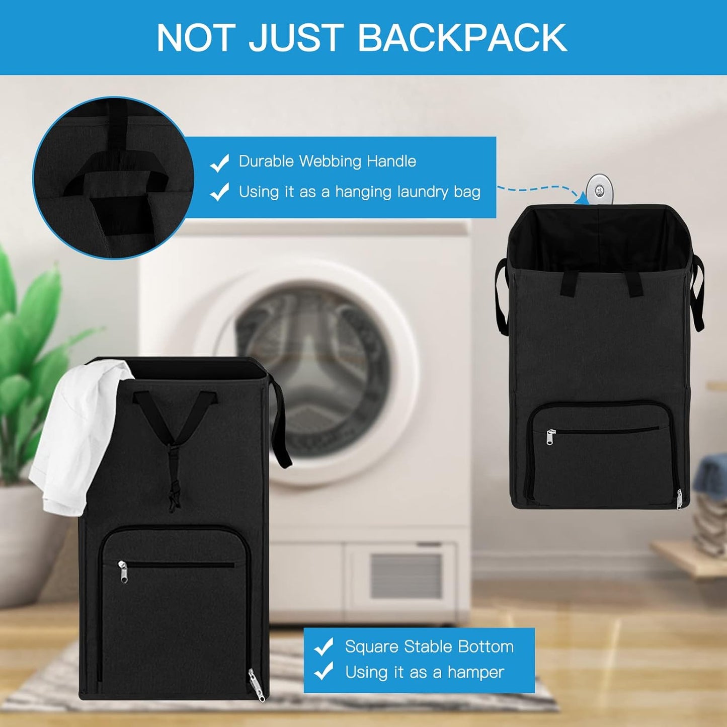 Laundry Backpack Bag, Bukere Extra Large 2 in 1 Laundry Hamper Basket for College Students Dorm