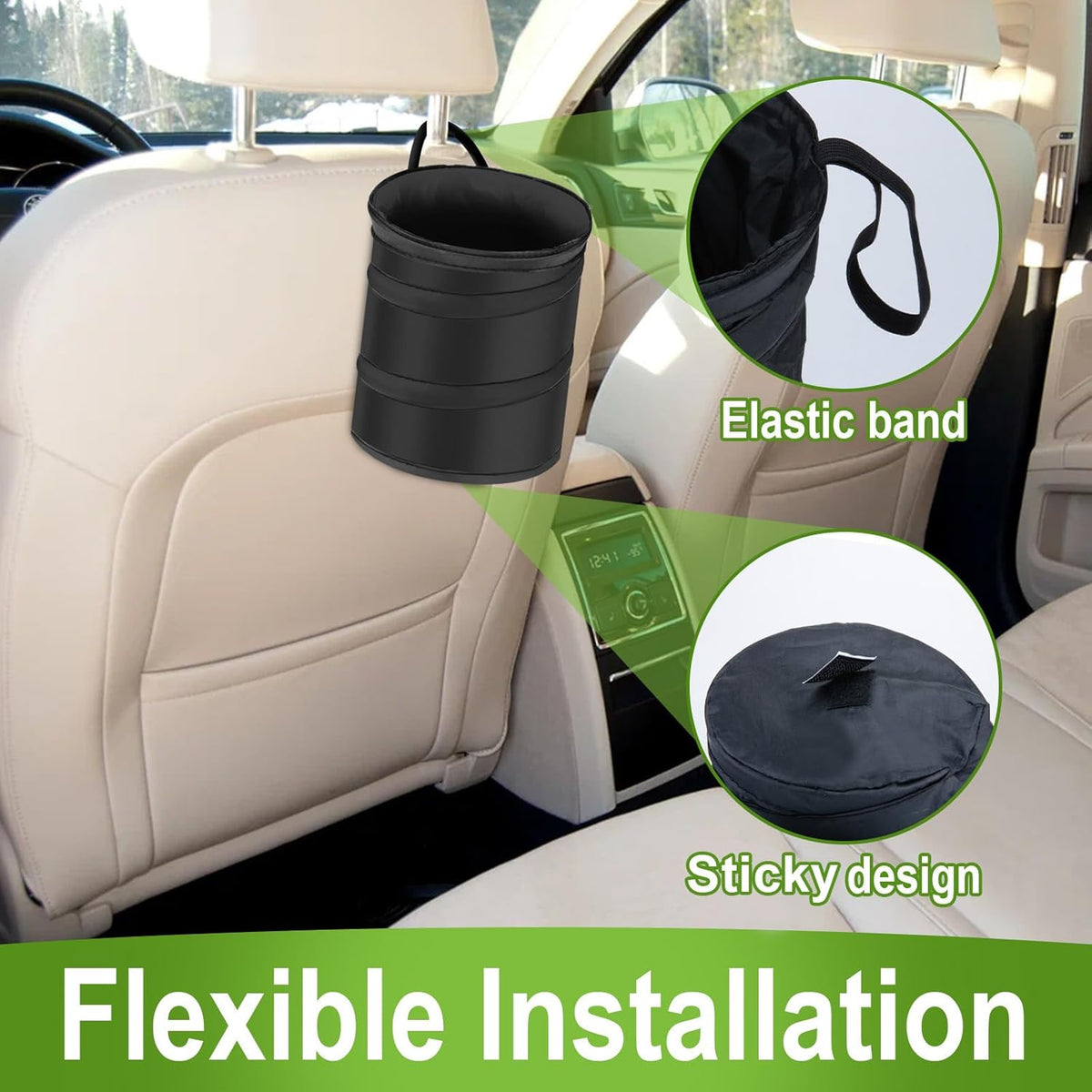 2 PCS Car Trash Can, Collapsible Pop-up Car Garbages Can, Portable Garbage Bin with Elastic Band