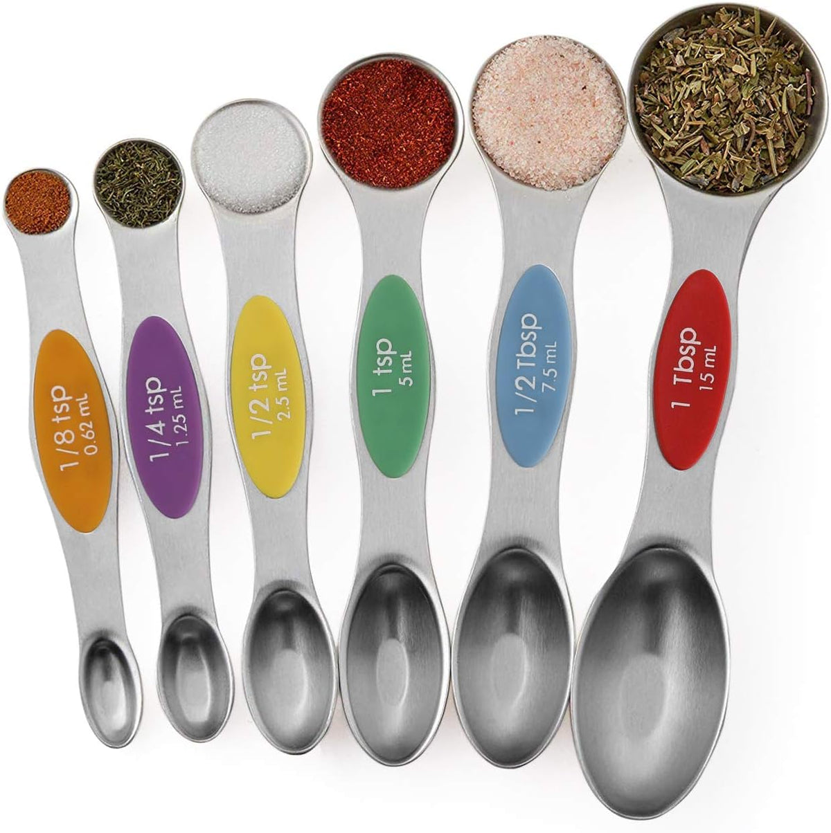 Magnetic Measuring Spoons Set Stainless Steel Stackable Dual Sided Teaspoons and Tablespoons for