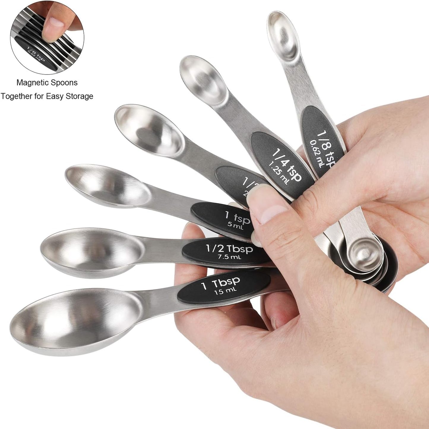 Magnetic Measuring Spoons Set Stainless Steel Dual Sided Stackable Teaspoon Tablespoon for