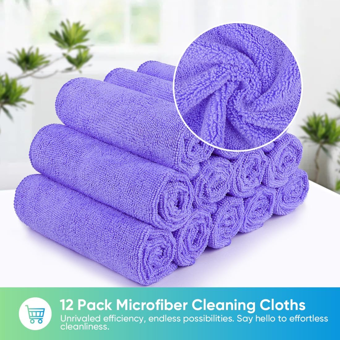 HOMEXCEL Purple Microfiber Cleaning Cloth, 12 Pack Premium Microfiber Towels for Cars, Lint Free
