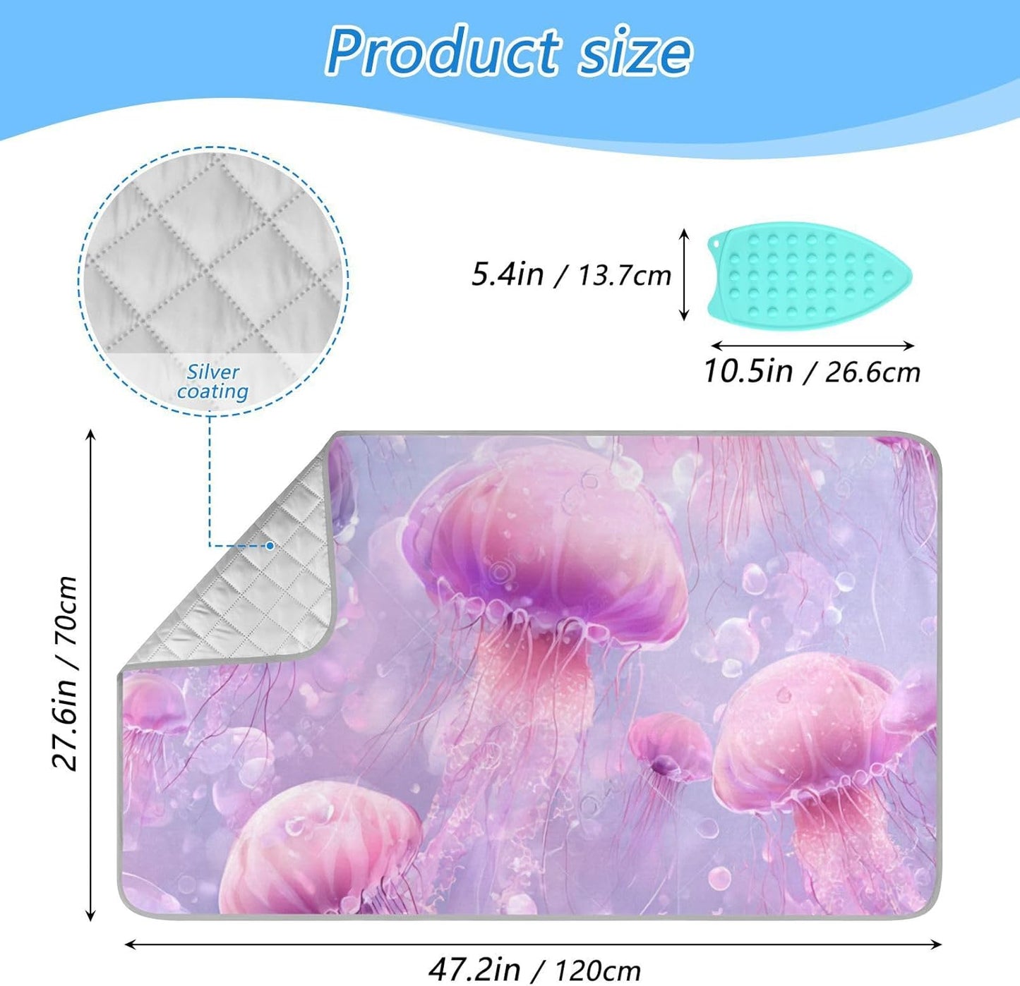 Pink Cute Jellyfishes and Bubbles Ironing Mat for Table top Portable Ironing Pad Blanket for Washer