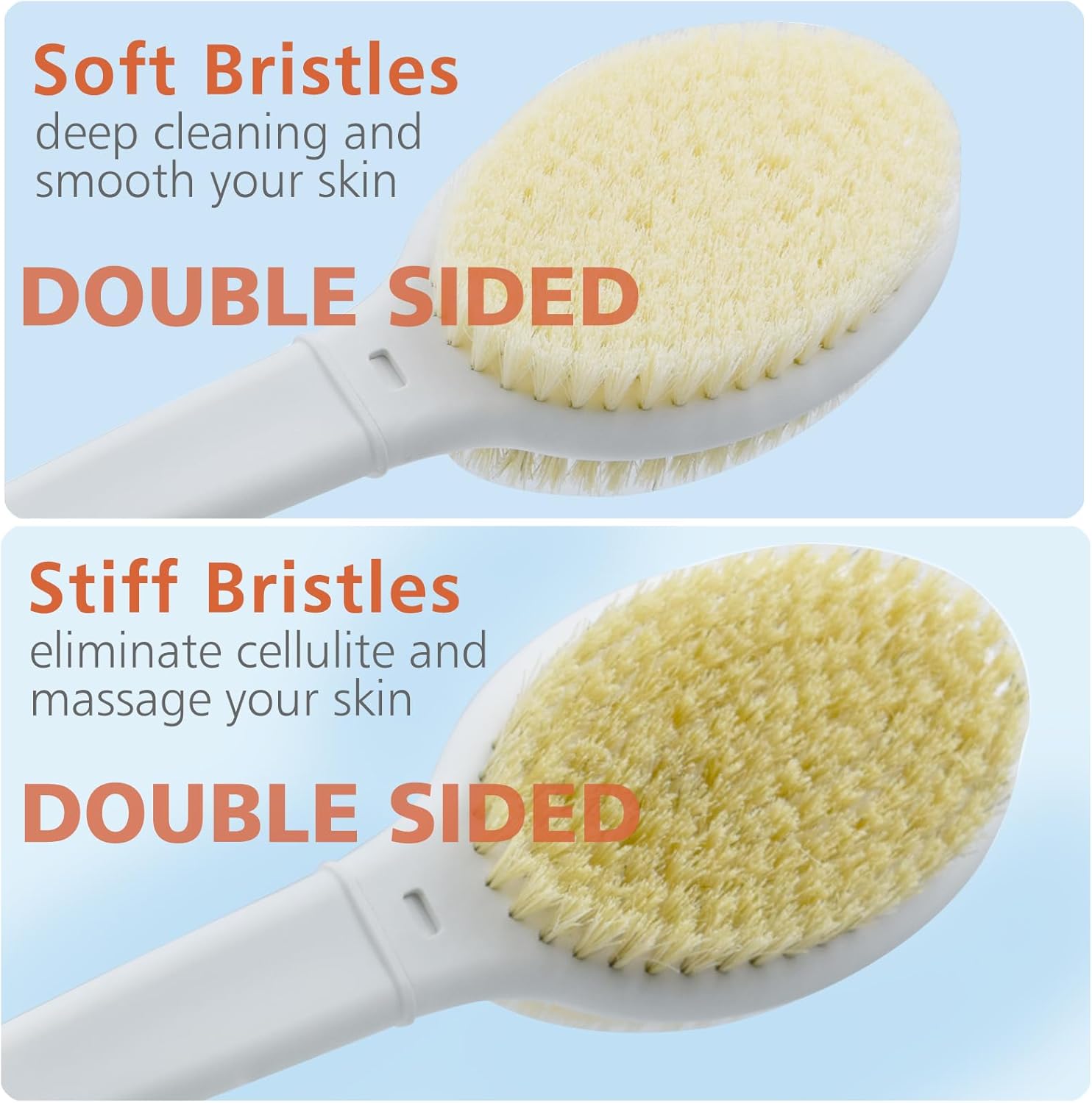 Shower Brush with Soft and Stiff Bristles,20.5" Extra Long Handle Dual-Sided Back Scrubber Bath