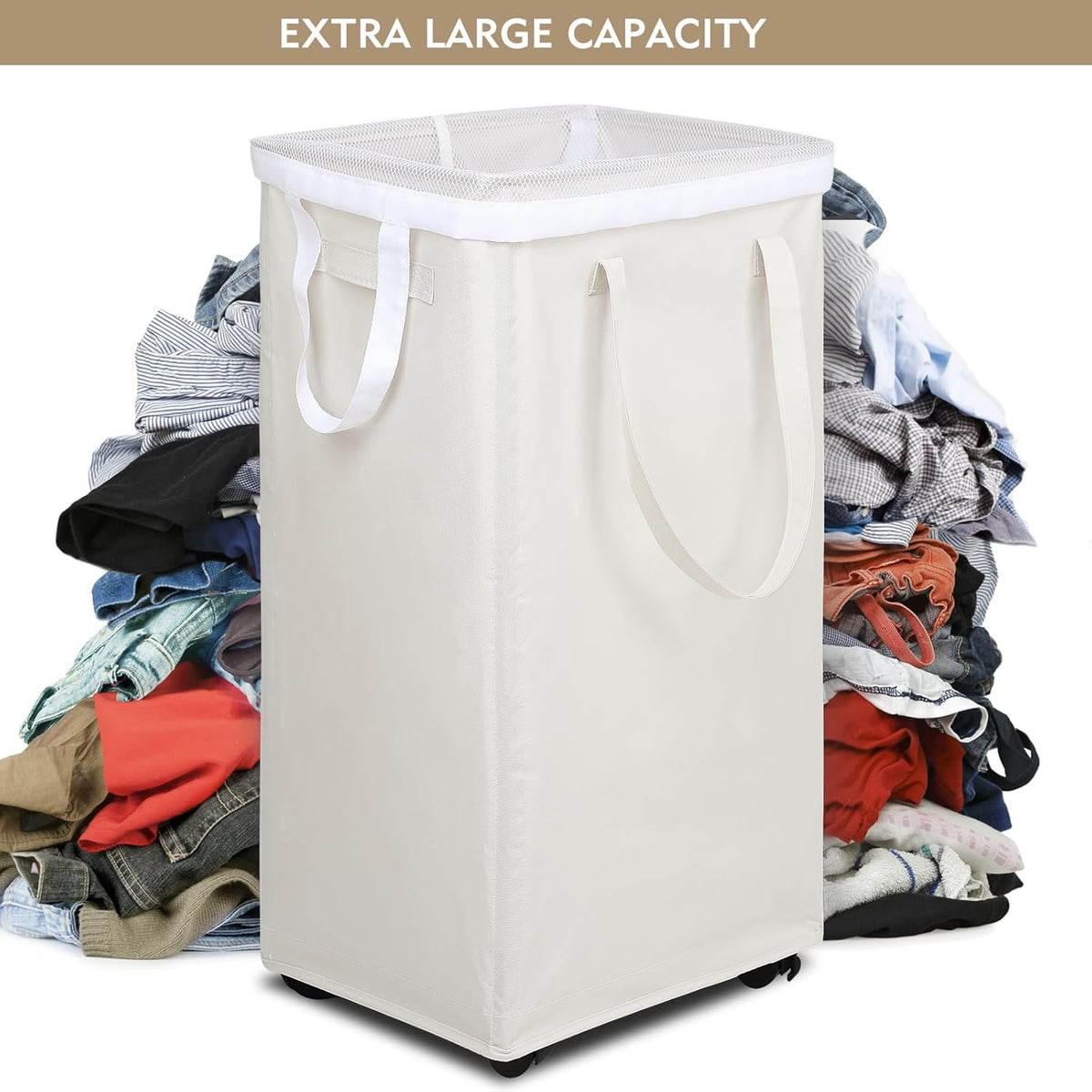 DOKEHOM 90L X-Large Laundry Basket with Removable Wash Bag on Wheels, Collapsible Rolling Laundry