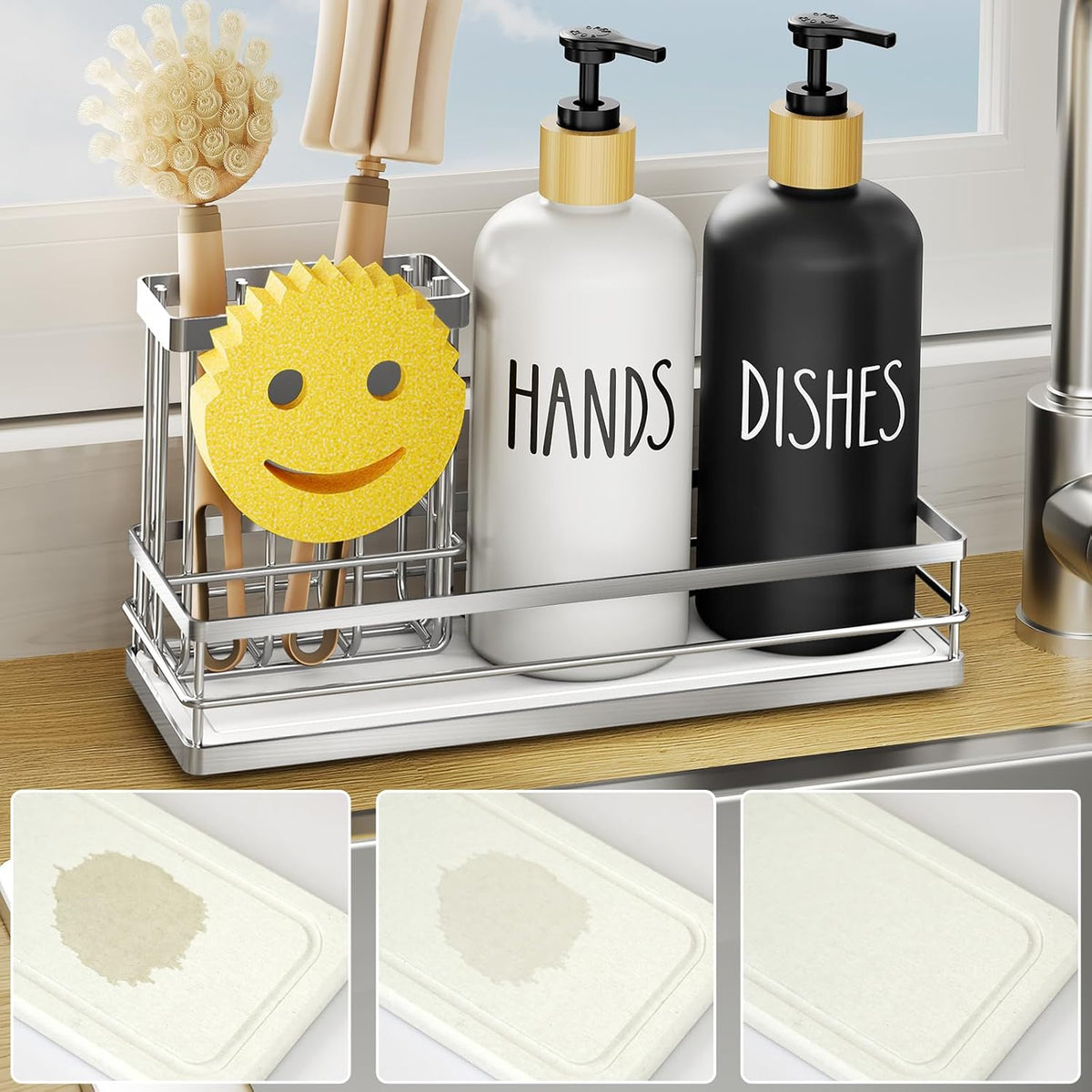 Moforoco Kitchen Dish Soap Dispenser Set, 16OZ Glass Bottle, Hand and Dish Soap Dispenser Set