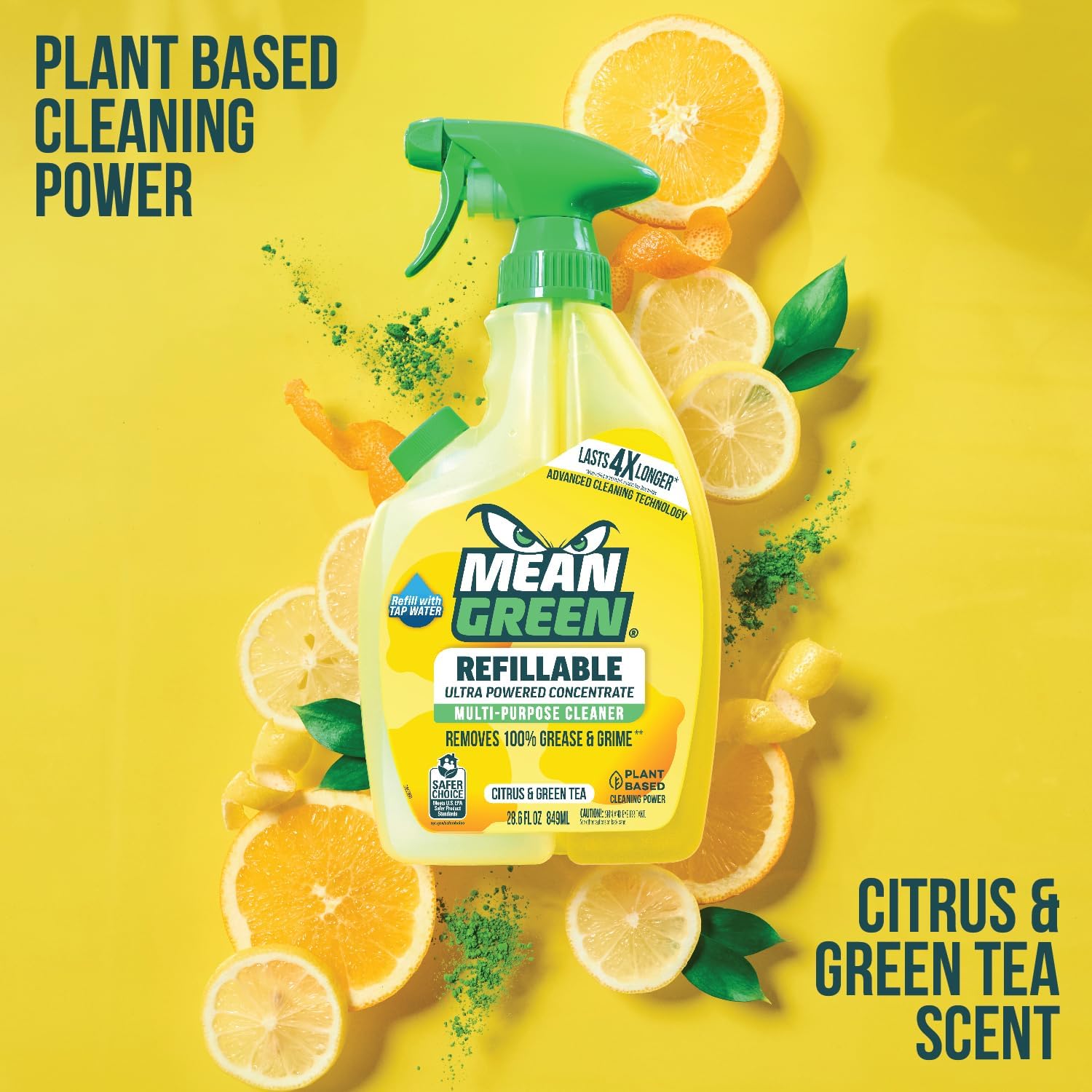 Mean Green Refillable Ultra Powered CONCENTRATE Multi Purpose Cleaner, Citrus & Green Tea, 14.3 fl