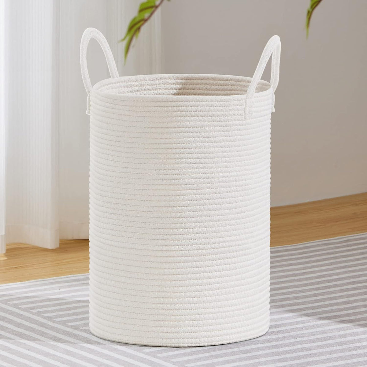 VIPOSCO Large Laundry Hamper, Tall Woven Rope Storage Basket for Blanket, Toys, Dirty Clothes in