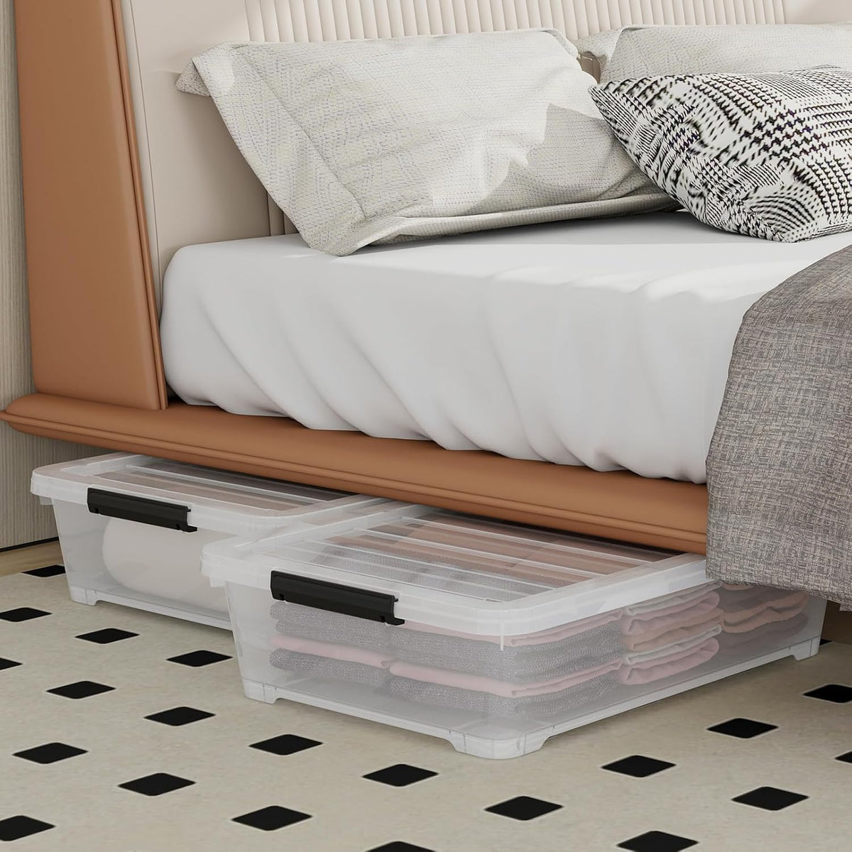 4Pack 40 Qt Plastic Under Bed Storage Organizer Bin Container with Secure Lids and Durable Wheels