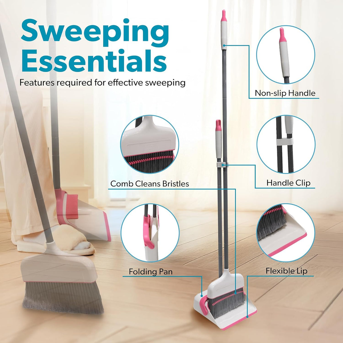 BLACK+DECKER Butler Broom & Dustpan Set - Stand-Up Design - Lightweight, Space-Saving Combo for