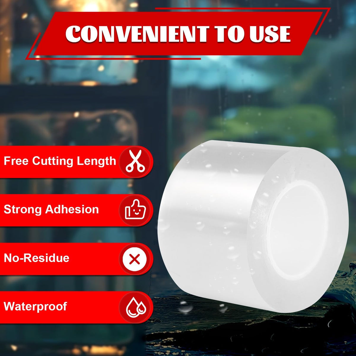 Transparent Window Weather Sealing Tape 2 Inch x 16.5 FT Weather Stripping Residue-Free Clear