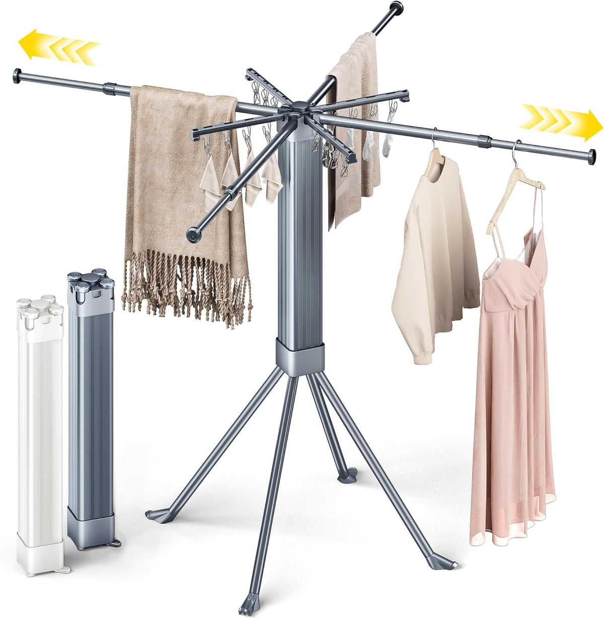 BIREN Clothes Drying Rack Foldable Extending Laundry Rack with 16 Clips Collapsible Clothing Rack