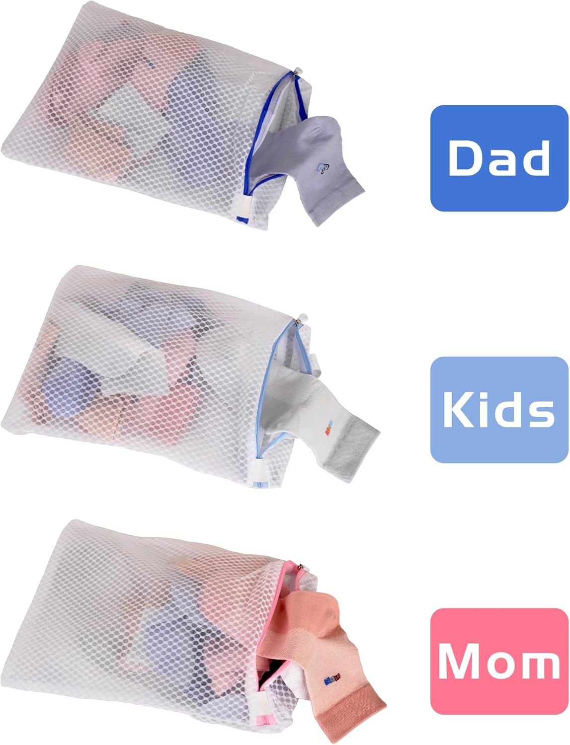 3 Pack Hanging Mesh Laundry Bags with S Metal Hooks,10x12 Inch Hanging Socks Laundry Bags, for