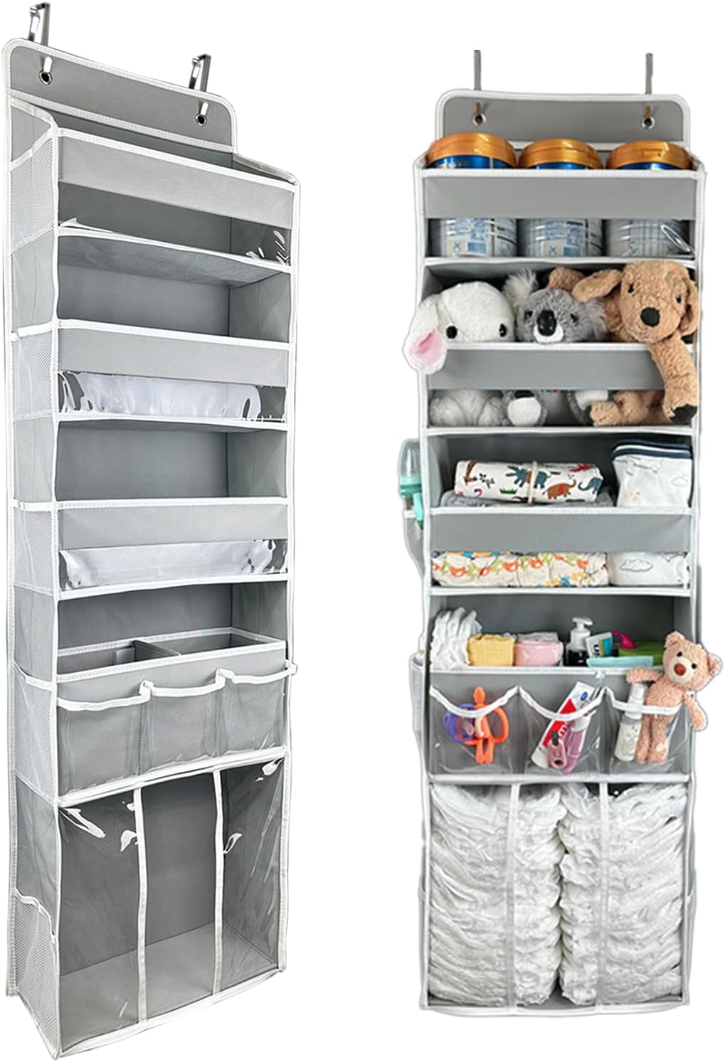 Door Hanging Storage Organizer,with 3 Bins 1 Movable Baby Diaper Caddy,1 Large capacity diaper