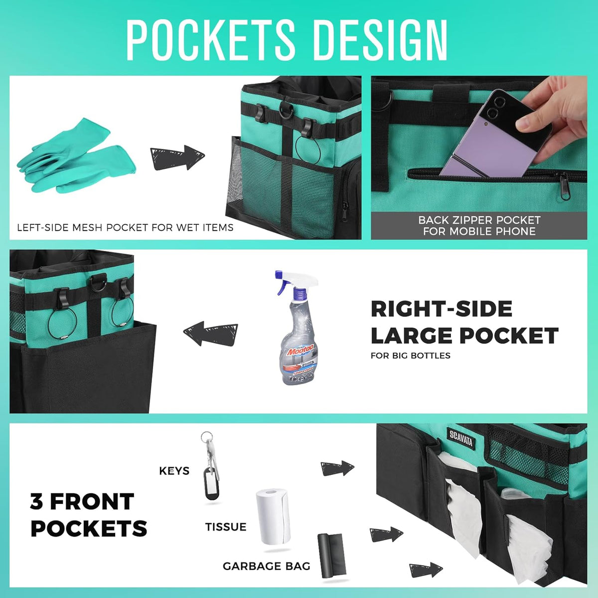 Wearable Cleaning Caddy Bag, Cleaning Caddy Supplies Organizer with Handle & Shoulder Straps for