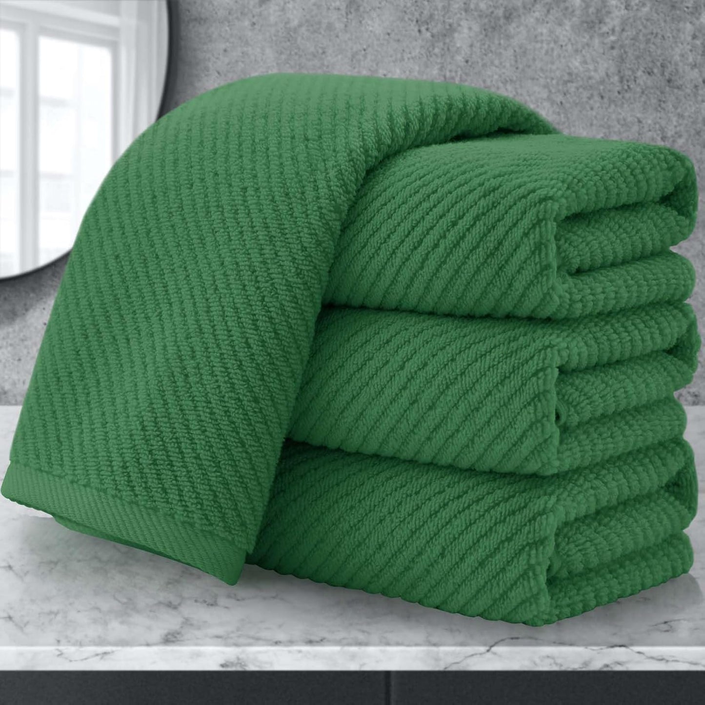 Green Hand Towels for Bathroom (4PC, Large 18"x28") - 100% Cotton | Quick Dry | Light Weight |