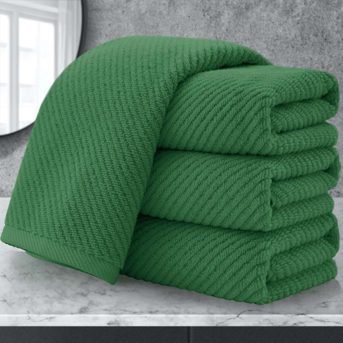 Green Hand Towels for Bathroom (4PC, Large 18"x28") - 100% Cotton | Quick Dry | Light Weight |