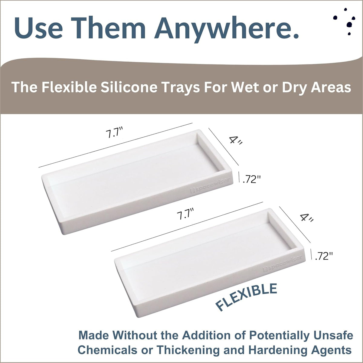 Countertop and Vanity Tray - 2 PC Small 7.7" Silicone Bathroom Trays, Kitchen Soap Tray, Dish