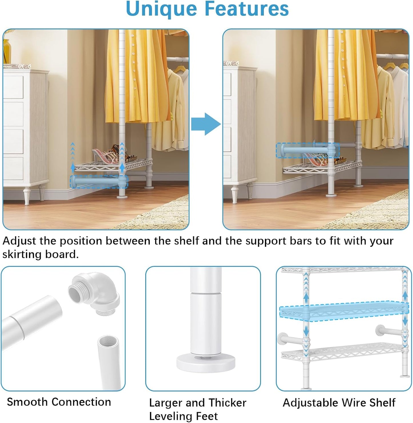 Timate F3 Garment Rack Heavy Duty Clothes Rack for Hanging Clothes, Expandable Industrial Pipe Wall
