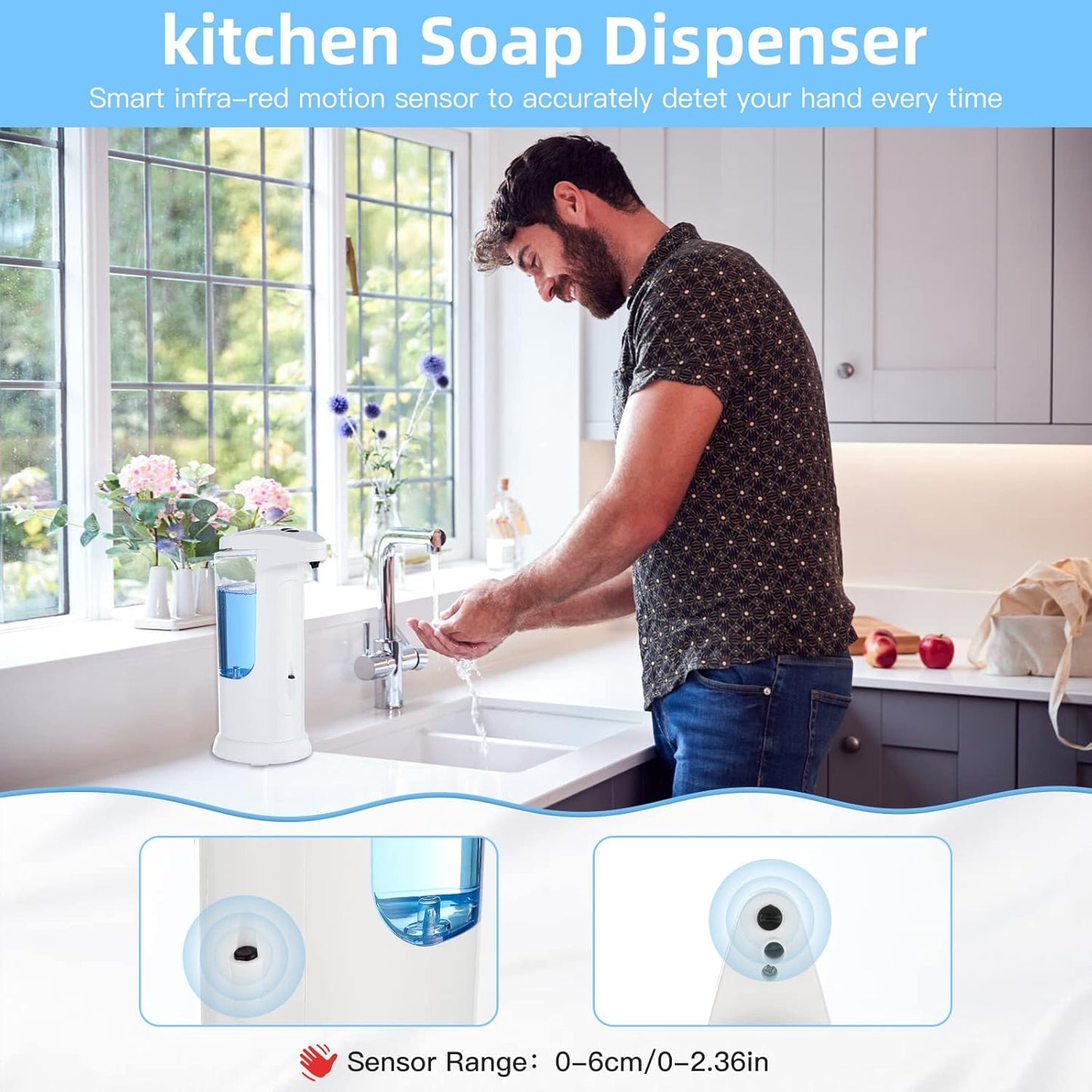 Automatic Soap Dispenser 400ml/13.5oz,Clear High Capacity Touchless with Infrared Sensor,HandsFree