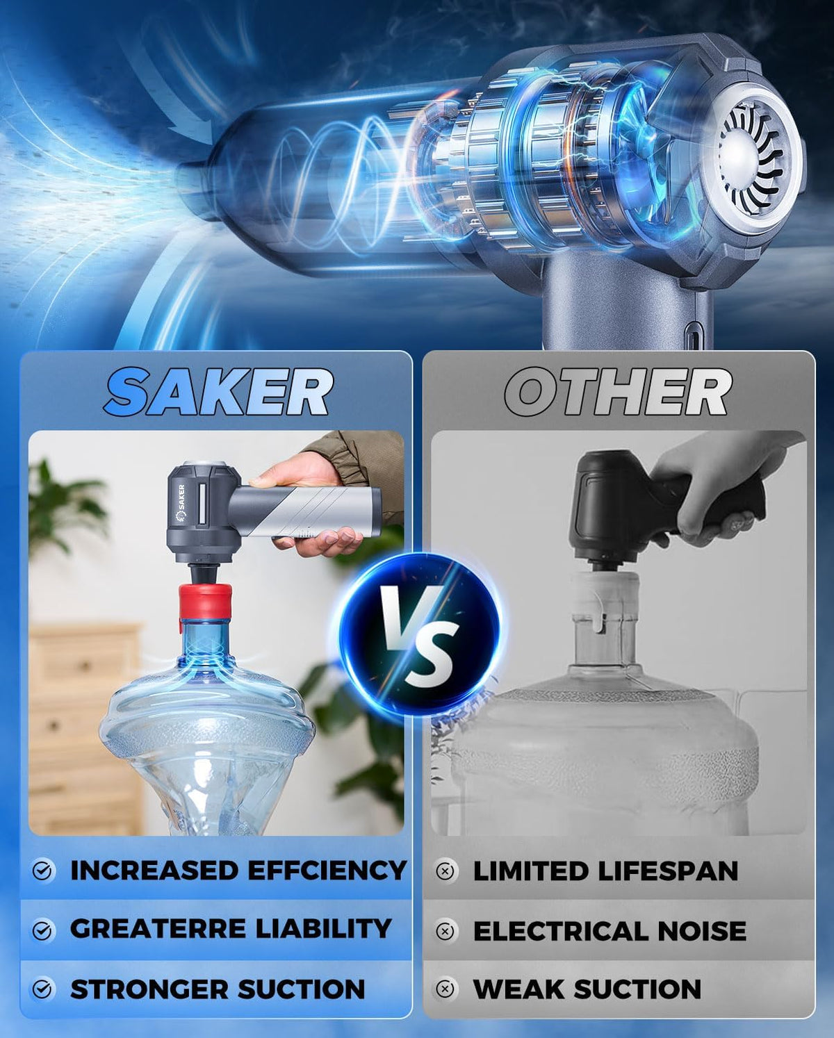 Saker Car Vacuum Portable Cordless, Foldable Mini Handheld Vacuum Cordless and Air Duster 17000PA
