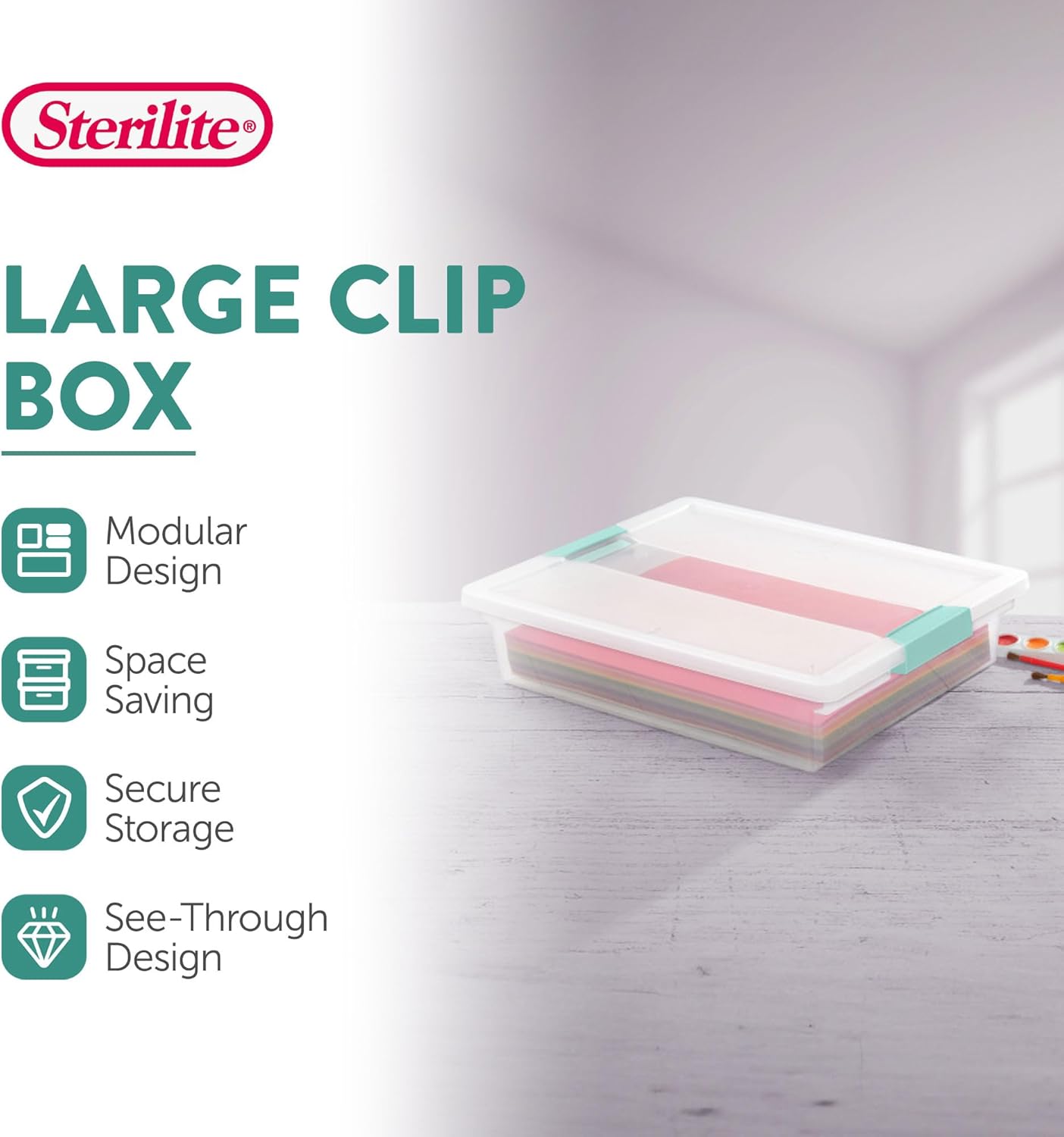 Sterilite 24-Pack Clip Box, Stackable Clear Plastic Bins with Latching Lids, Large - Writing, Arts