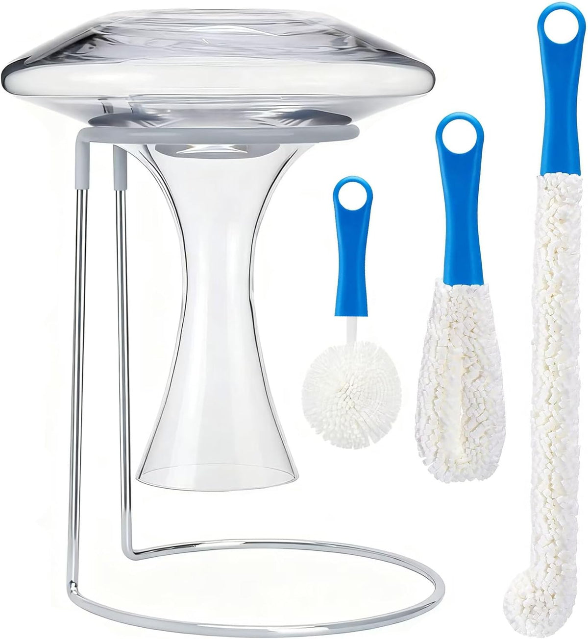 Wine Decanter Drying Stand with Cleaning Brush,Wine Decanter Drying Rack Holder with Rubber Coated