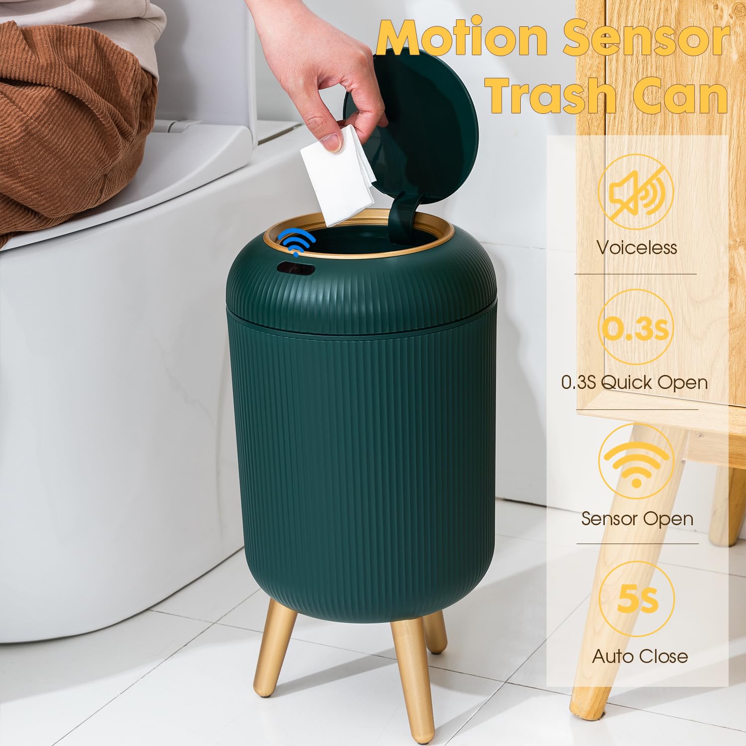 Bathroom Trash Can Automatic Touchless, 3 Gallon Smart Motion Sensor Garbage Can with Lid Electric