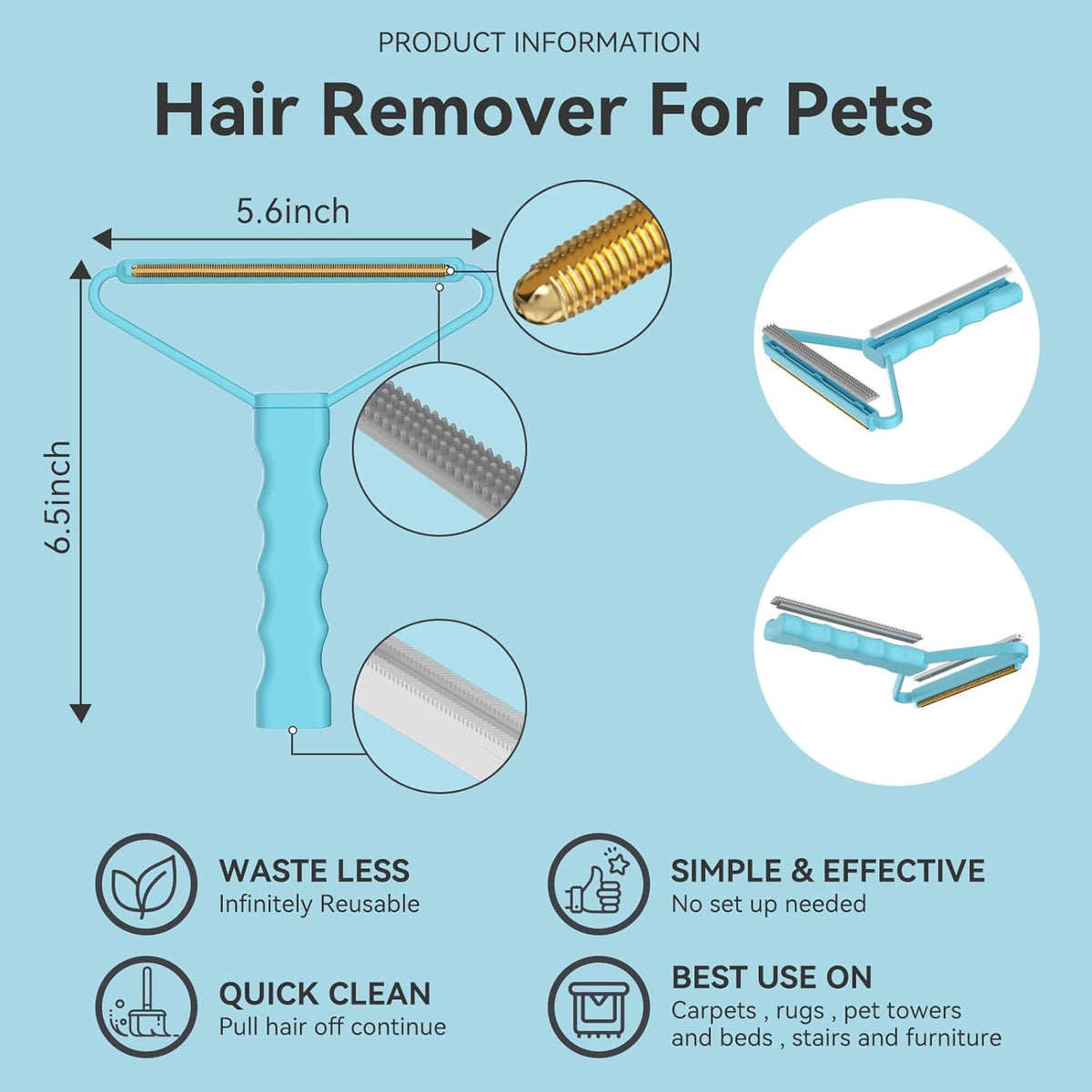 Lint Remover,Pet Hair Remover, Dog Cat Hair Remover,Carpet Rake for Pet Hair Removal,Carpet