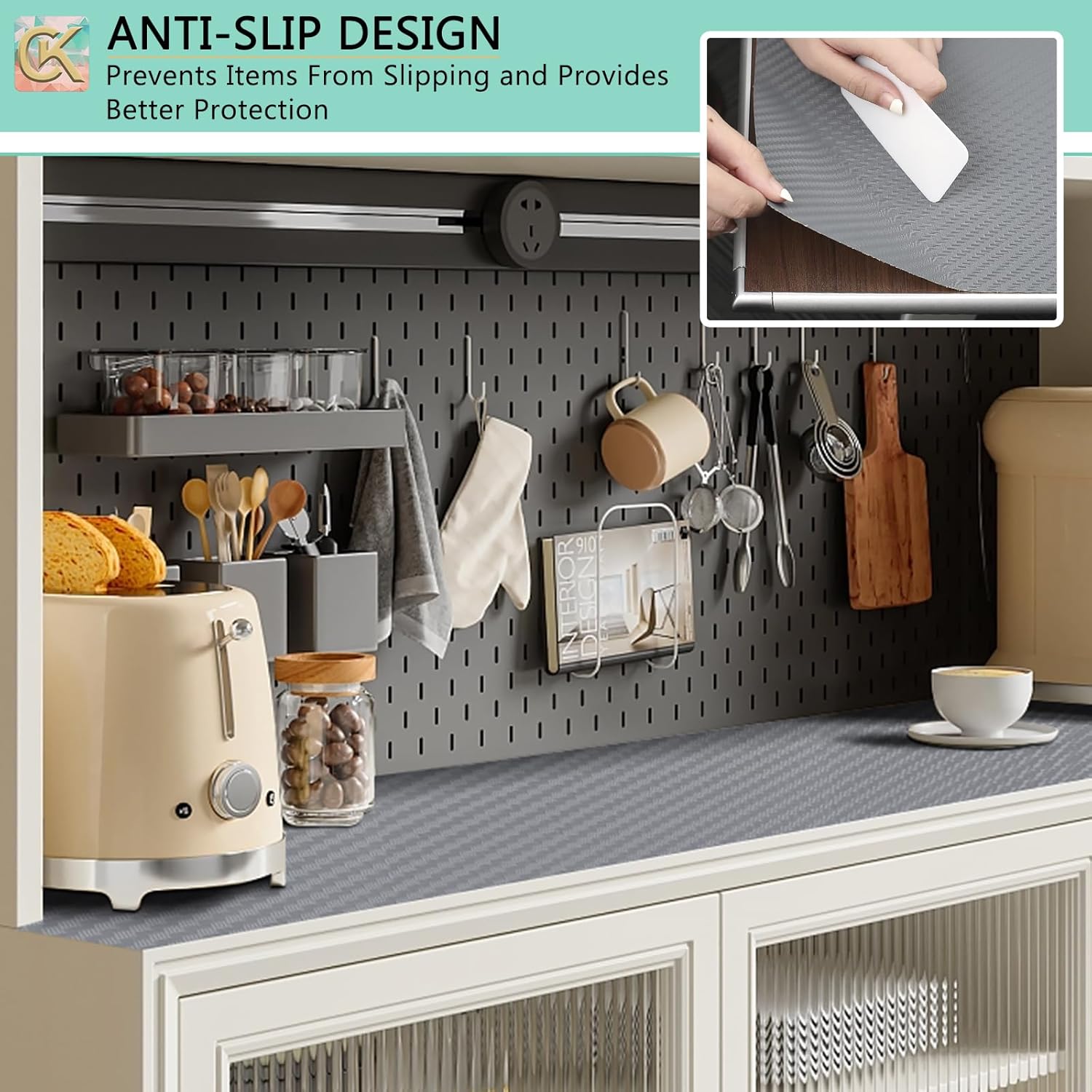 Self-Adhesive Shelf Liner Kitchen Liner, Waterproof Backed Paper Easy Peel and Stick Contact Liner