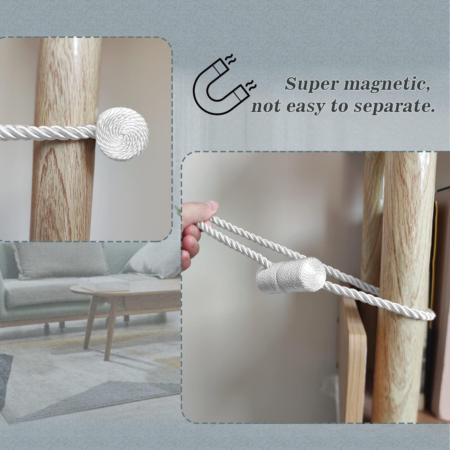 Hion Magnetic Curtain Tiebacks White 6 Pack, Curtain Tiebacks Buckles Holdbacks Holders Hooks Clip