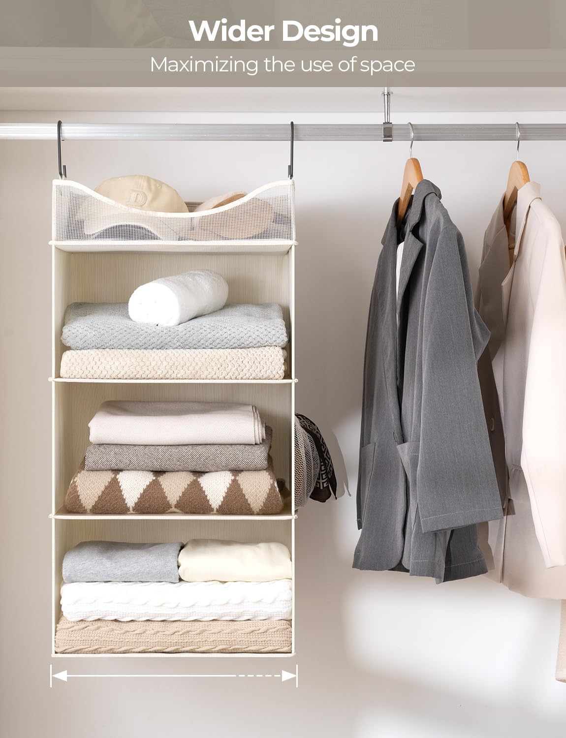StorageWorks Hanging Closet Organizer, 3-Shelf Hanging Closet Shelves with Top Shelf, 15 ¾"W x 12"
